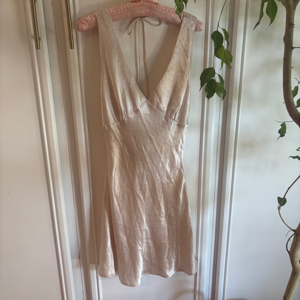 Cream Sleeveless satin slip dress